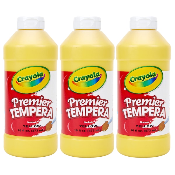 Premier Tempera Paint, 16 oz, Yellow, 3PK